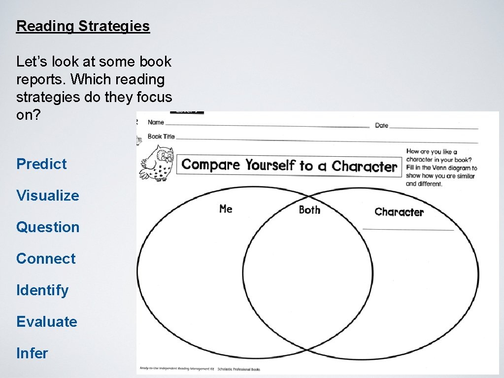 Reading Strategies Let’s look at some book reports. Which reading strategies do they focus