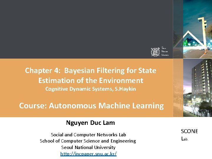 Seoul National University Chapter 4: Bayesian Filtering for State Estimation of the Environment Cognitive