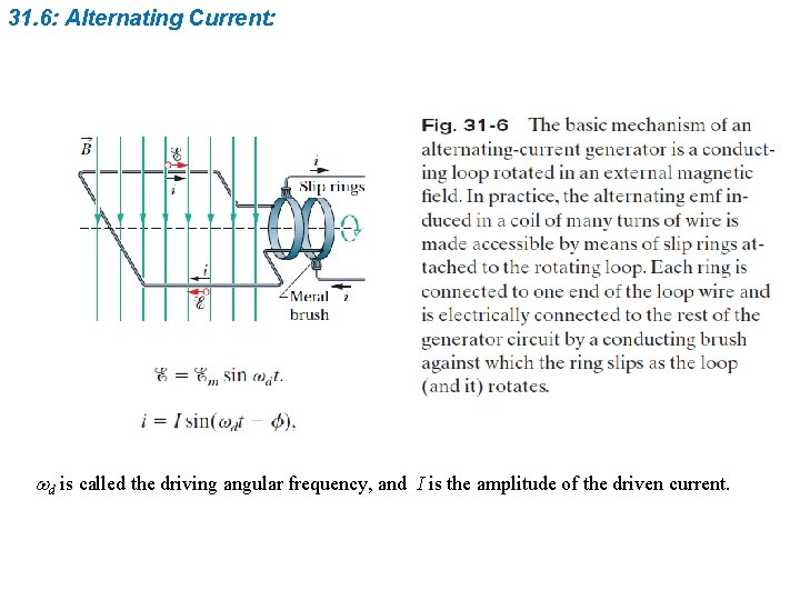 31. 6: Alternating Current: wd is called the driving angular frequency, and I is