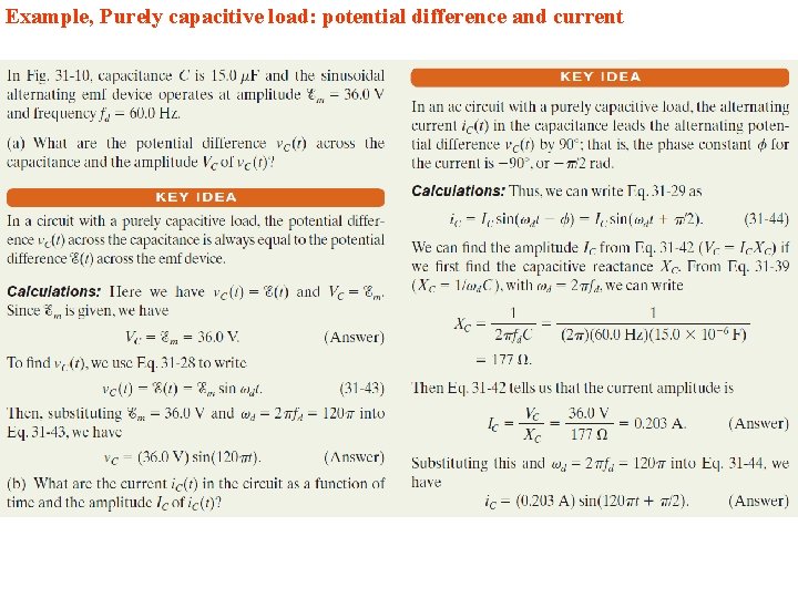 Example, Purely capacitive load: potential difference and current 