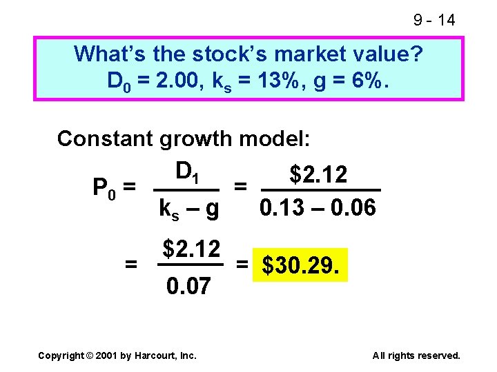 9 - 14 What’s the stock’s market value? D 0 = 2. 00, ks