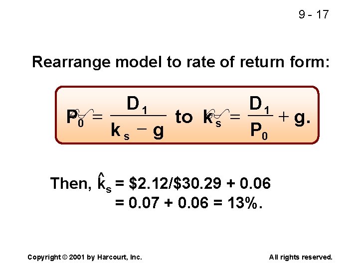 9 - 17 Rearrange model to rate of return form: D D 1 1