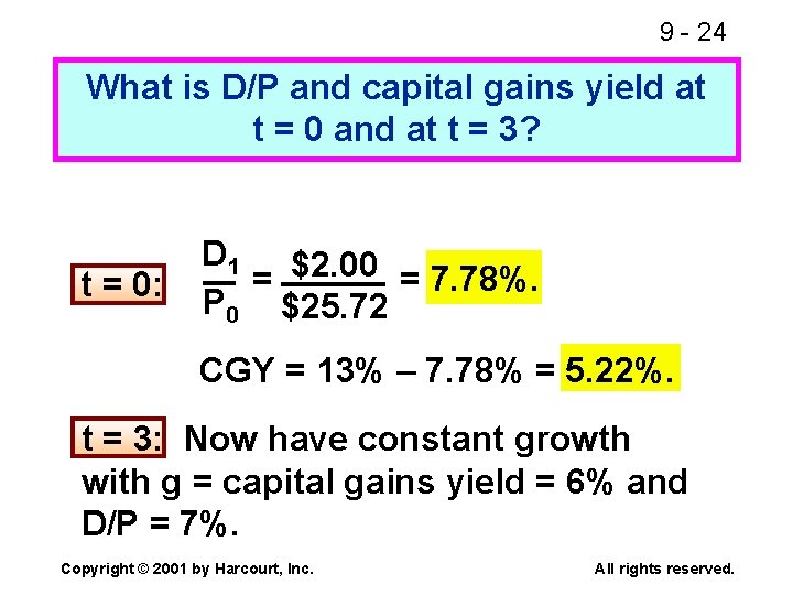 9 - 24 What is D/P and capital gains yield at t = 0