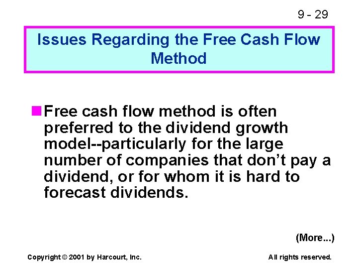 9 - 29 Issues Regarding the Free Cash Flow Method n Free cash flow