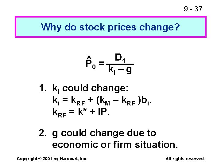 9 - 37 Why do stock prices change? D 1 P 0 = ki