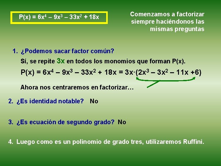 P(x) = 6 x 4 – 9 x 3 – 33 x 2 +