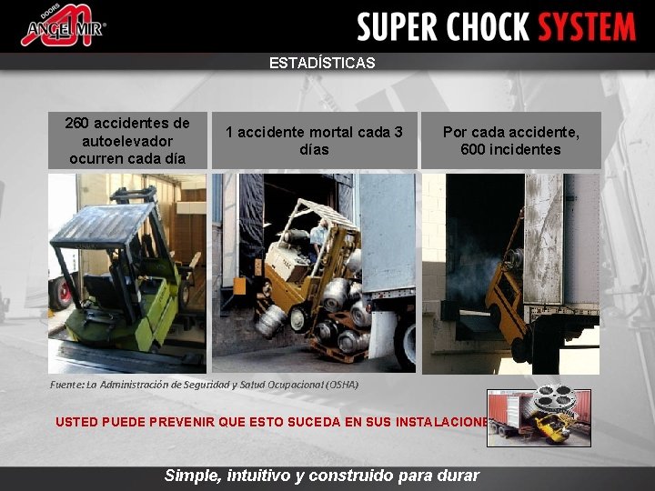 ESTADÍSTICAS 260 accidentes de autoelevador ocurren cada día 1 accidente mortal cada 3 días