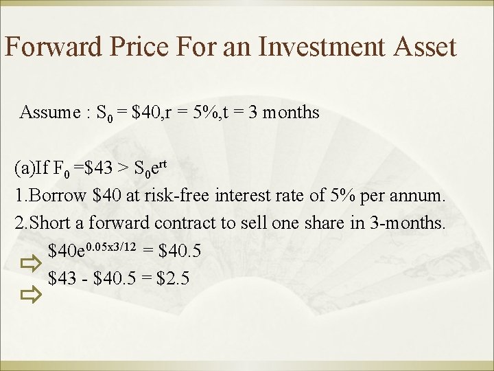 Forward Price For an Investment Asset Assume : S 0 = $40, r =