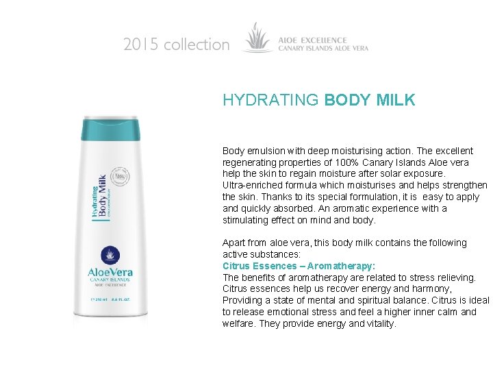 HYDRATING BODY MILK Body emulsion with deep moisturising action. The excellent regenerating properties of