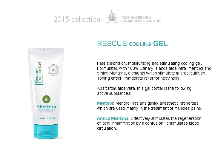 RESCUE COOLING GEL Fast absorption, moisturizing and stimulating cooling gel. Formulated with 100% Canary