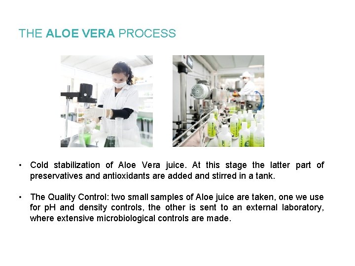 THE ALOE VERA PROCESS • Cold stabilization of Aloe Vera juice. At this stage