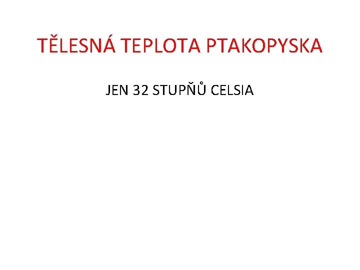 TĚLESNÁ TEPLOTA PTAKOPYSKA JEN 32 STUPŇŮ CELSIA 