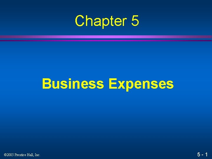 Chapter 5 Business Expenses © 2005 Prentice Hall, Inc. 5 -1 