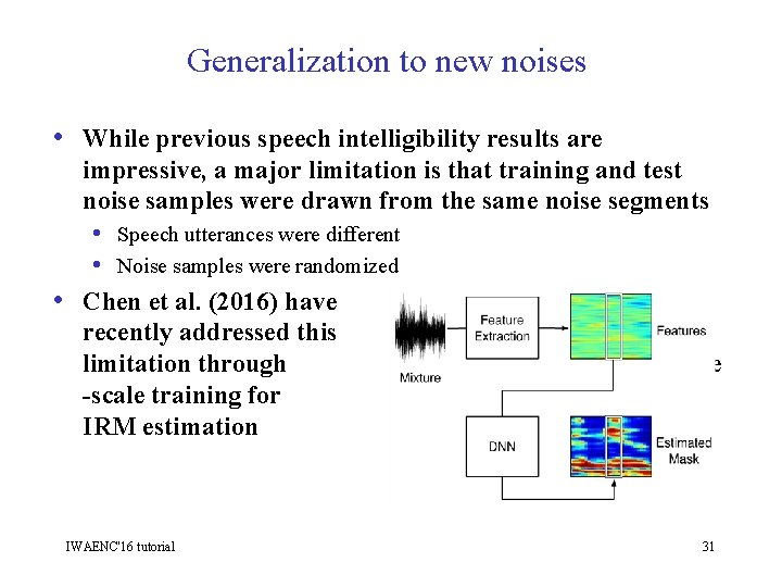 Generalization to new noises • While previous speech intelligibility results are • impressive, a