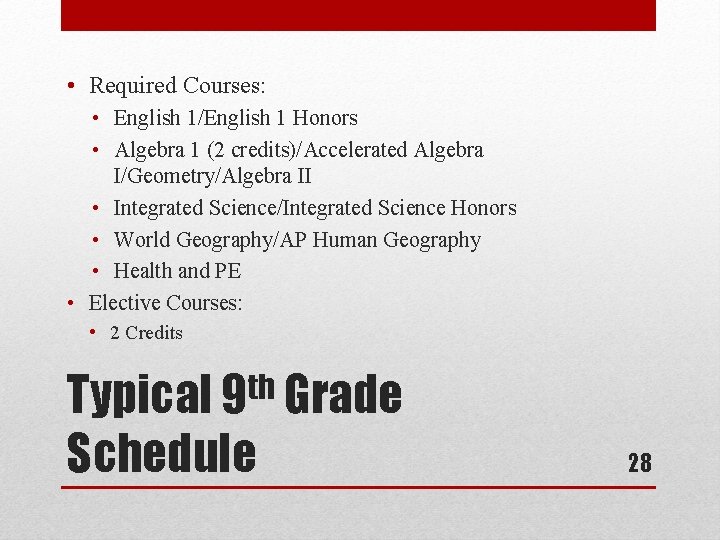  • Required Courses: • English 1/English 1 Honors • Algebra 1 (2 credits)/Accelerated