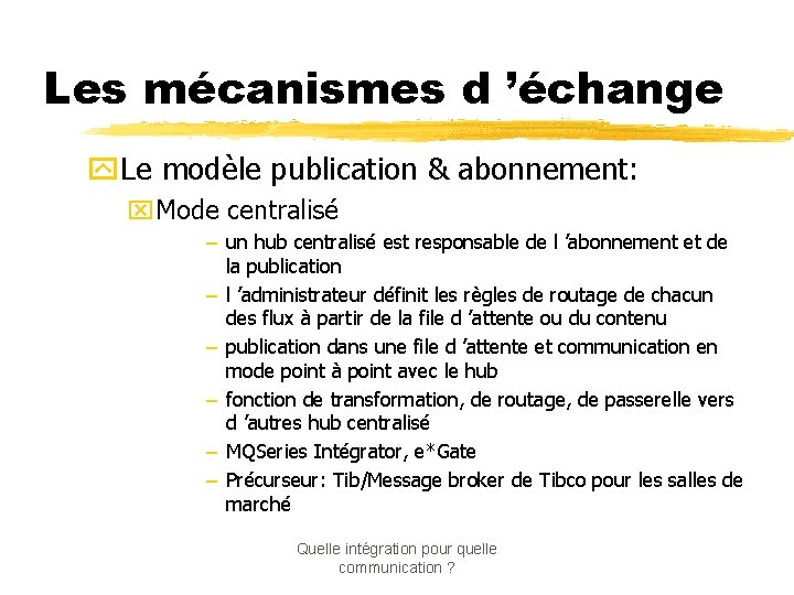 Les mécanismes d ’échange y. Le modèle publication & abonnement: x. Mode centralisé –