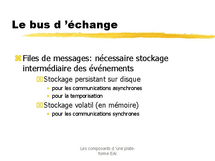 Le bus d ’échange z Files de messages: nécessaire stockage intermédiaire des événements x.