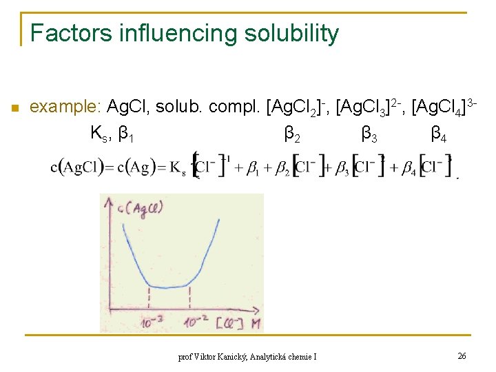 Factors influencing solubility n example: Ag. Cl, solub. compl. [Ag. Cl 2]-, [Ag. Cl