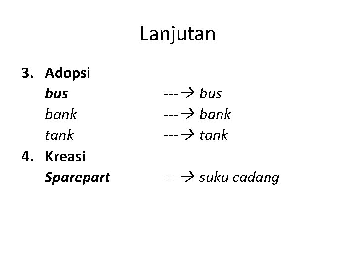 Lanjutan 3. Adopsi bus bank tank 4. Kreasi Sparepart --- bus --- bank ---