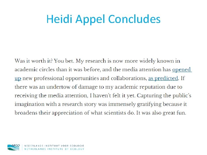 Heidi Appel Concludes 
