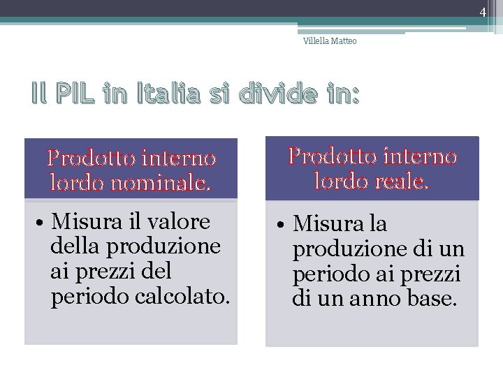 4 Villella Matteo Il PIL in Italia si divide in: Prodotto interno lordo nominale. 4 Villella Matteo Il PIL in Italia si divide in: Prodotto interno lordo nominale.
