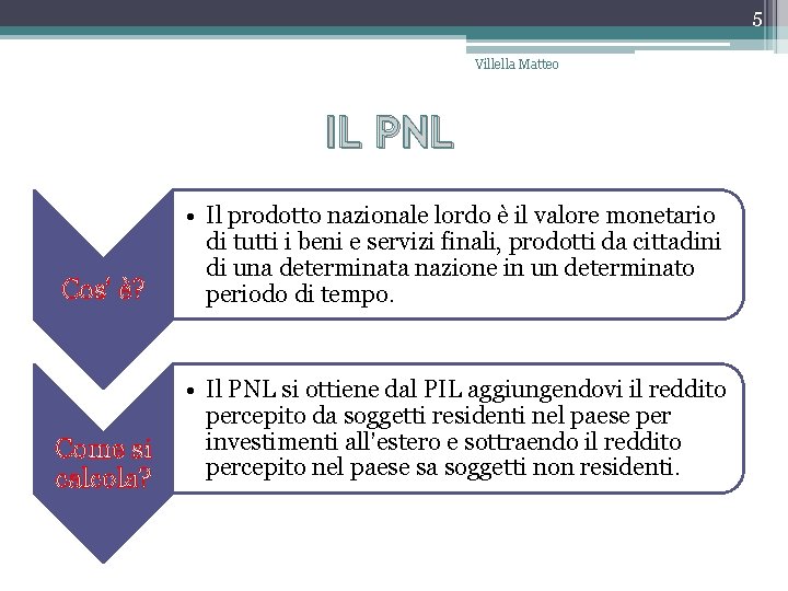 5 Villella Matteo IL PNL Cos’ è? • Il prodotto nazionale lordo è il 5 Villella Matteo IL PNL Cos’ è? • Il prodotto nazionale lordo è il