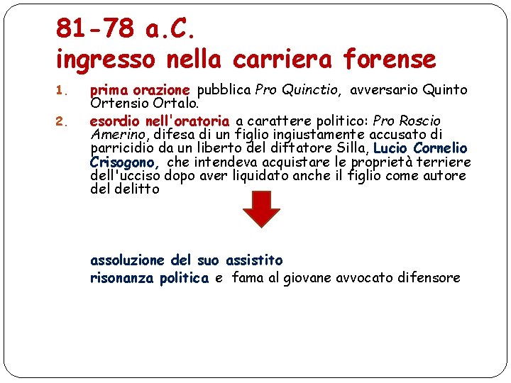 81 -78 a. C. ingresso nella carriera forense 1. 2. prima orazione pubblica Pro