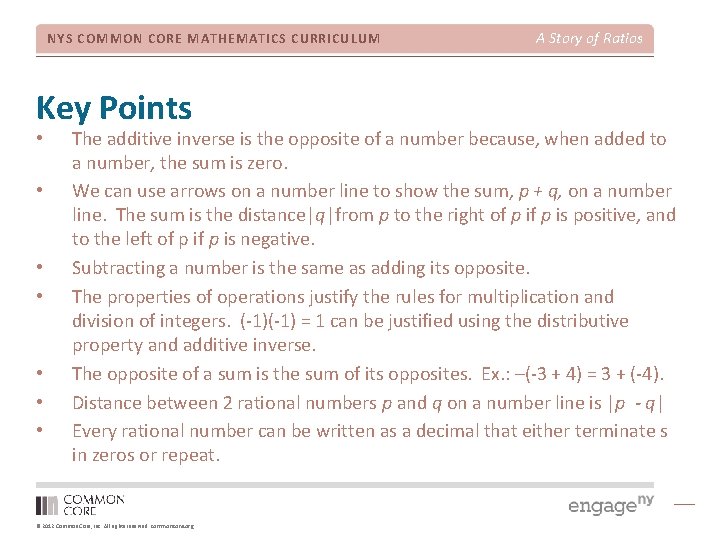 NYS COMMON CORE MATHEMATICS CURRICULUM Key Points • • A Story of Ratios The