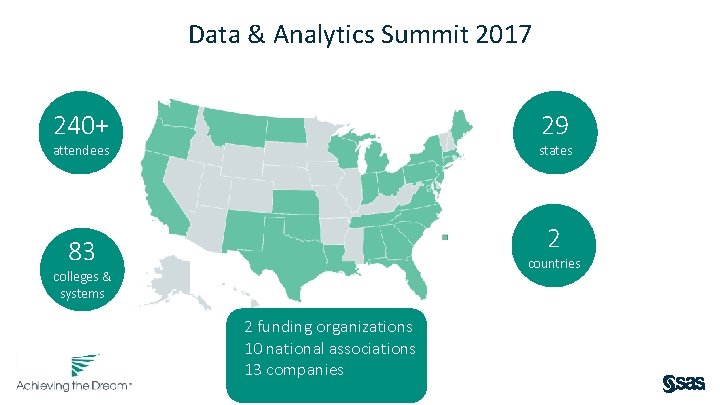 Data & Analytics Summit 2017 240+ 29 attendees states 2 83 countries colleges &