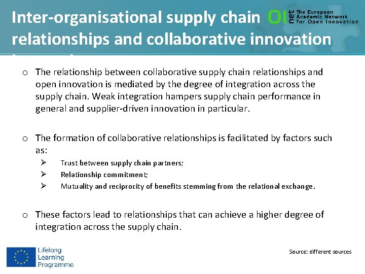 Inter-organisational supply chain relationships and collaborative innovation o The relationship between collaborative supply chain