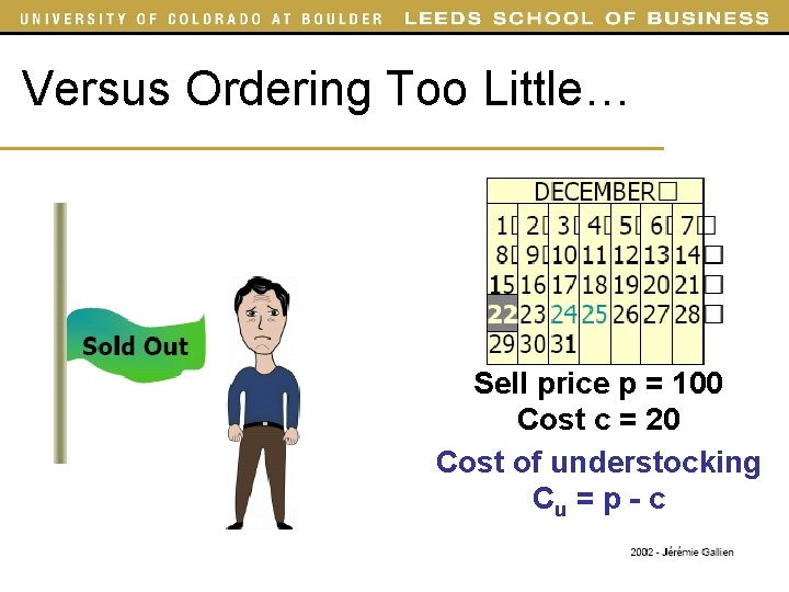 Versus Ordering Too Little… Sell price p = 100 Cost c = 20 Cost