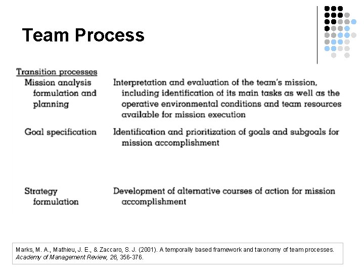Team Process Marks, M. A. , Mathieu, J. E. , & Zaccaro, S. J.