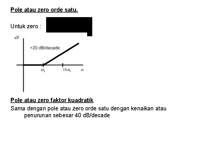 Pole atau zero orde satu. Untuk zero : Pole atau zero faktor kuadratik Sama