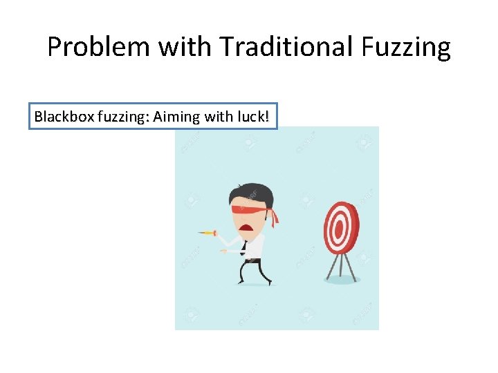 Problem with Traditional Fuzzing Blackbox fuzzing: Aiming with luck! 