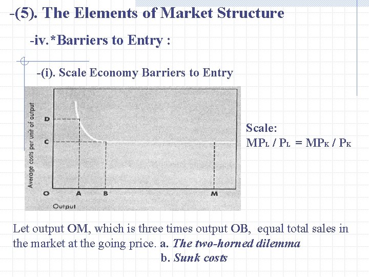 -(5). The Elements of Market Structure -iv. *Barriers to Entry : -(i). Scale Economy