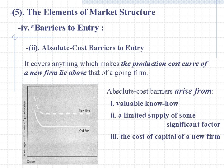 -(5). The Elements of Market Structure -iv. *Barriers to Entry : -(ii). Absolute-Cost Barriers