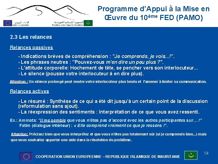 Programme d’Appui à la Mise en Œuvre du 10ème FED (PAMO) 2. 3 Les