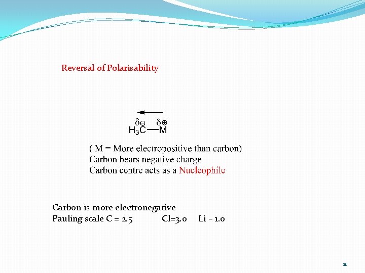 Reversal of Polarisability Carbon is more electronegative Pauling scale C = 2. 5 Cl=3.