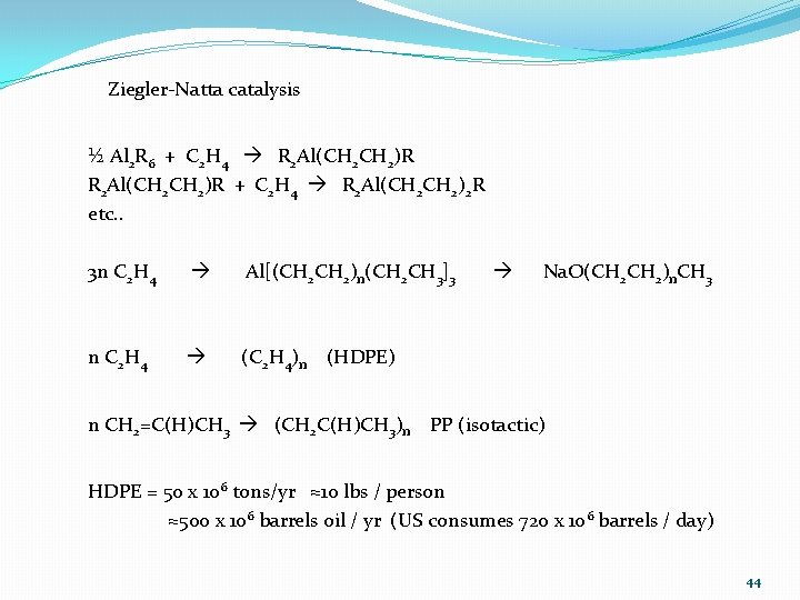 Ziegler-Natta catalysis ½ Al 2 R 6 + C 2 H 4 R 2