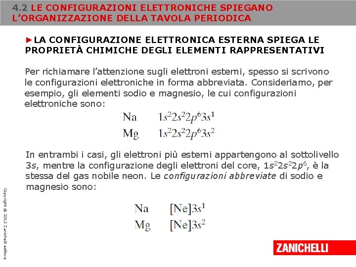 4. 2 LE CONFIGURAZIONI ELETTRONICHE SPIEGANO L’ORGANIZZAZIONE DELLA TAVOLA PERIODICA ►LA CONFIGURAZIONE ELETTRONICA ESTERNA 4. 2 LE CONFIGURAZIONI ELETTRONICHE SPIEGANO L’ORGANIZZAZIONE DELLA TAVOLA PERIODICA ►LA CONFIGURAZIONE ELETTRONICA ESTERNA