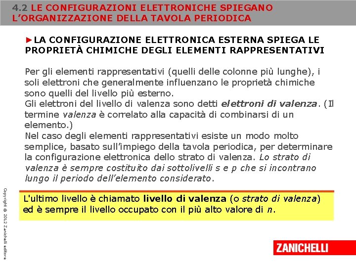 4. 2 LE CONFIGURAZIONI ELETTRONICHE SPIEGANO L’ORGANIZZAZIONE DELLA TAVOLA PERIODICA ►LA CONFIGURAZIONE ELETTRONICA ESTERNA 4. 2 LE CONFIGURAZIONI ELETTRONICHE SPIEGANO L’ORGANIZZAZIONE DELLA TAVOLA PERIODICA ►LA CONFIGURAZIONE ELETTRONICA ESTERNA