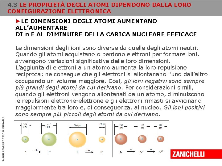 4. 3 LE PROPRIETÀ DEGLI ATOMI DIPENDONO DALLA LORO CONFIGURAZIONE ELETTRONICA ►LE DIMENSIONI DEGLI 4. 3 LE PROPRIETÀ DEGLI ATOMI DIPENDONO DALLA LORO CONFIGURAZIONE ELETTRONICA ►LE DIMENSIONI DEGLI