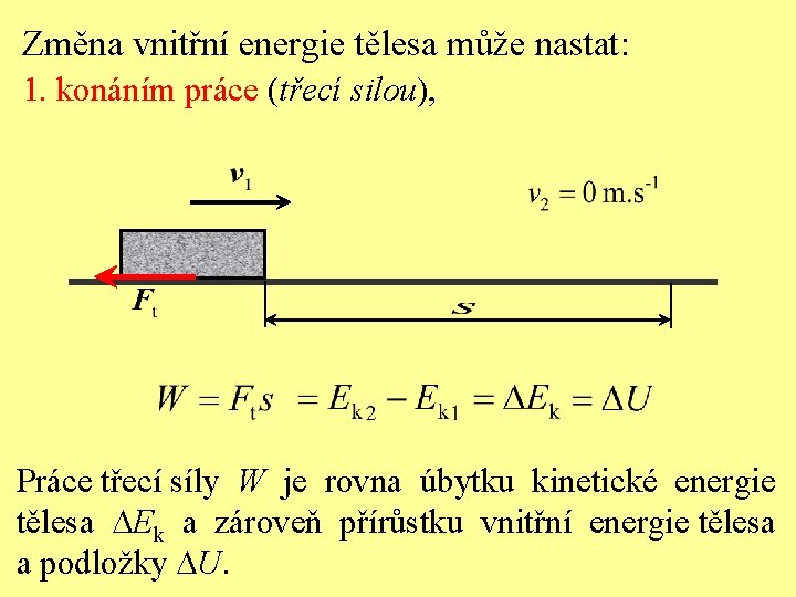 Změna vnitřní energie tělesa může nastat: 1. konáním práce (třecí silou), Práce třecí síly