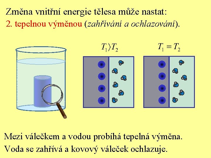 Změna vnitřní energie tělesa může nastat: 2. tepelnou výměnou (zahřívání a ochlazování). Mezi válečkem