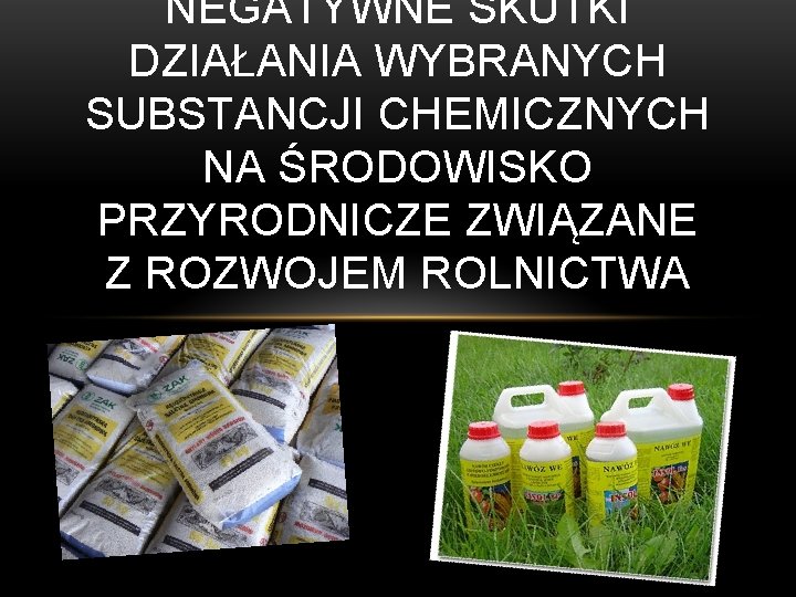 NEGATYWNE SKUTKI DZIAŁANIA WYBRANYCH SUBSTANCJI CHEMICZNYCH NA ŚRODOWISKO PRZYRODNICZE ZWIĄZANE Z ROZWOJEM ROLNICTWA 