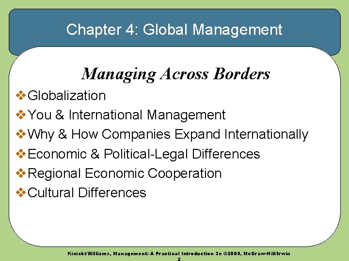 Chapter 4: Global Management Managing Across Borders v. Globalization v. You & International Management