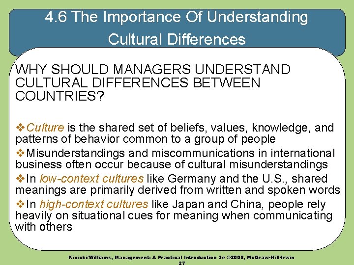 4. 6 The Importance Of Understanding Cultural Differences WHY SHOULD MANAGERS UNDERSTAND CULTURAL DIFFERENCES