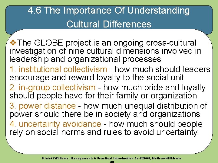 4. 6 The Importance Of Understanding Cultural Differences v. The GLOBE project is an