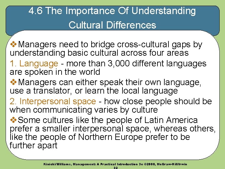 4. 6 The Importance Of Understanding Cultural Differences v. Managers need to bridge cross-cultural