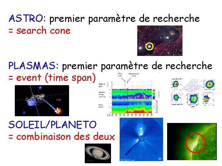 ASTRO: premier paramètre de recherche = search cone PLASMAS: premier paramètre de recherche =